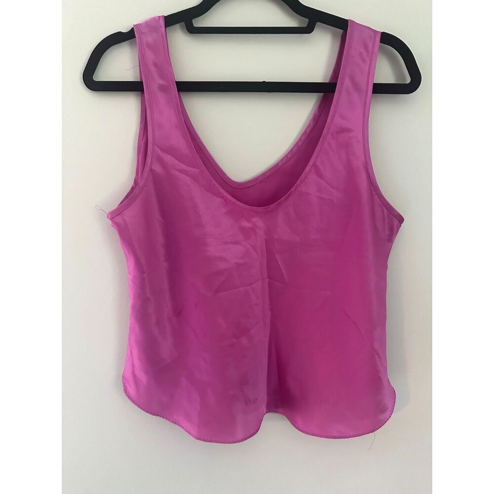 Women’s Pink Satin Tank Top Fuchsia Scoop Neck Y2K Going Out Top Description